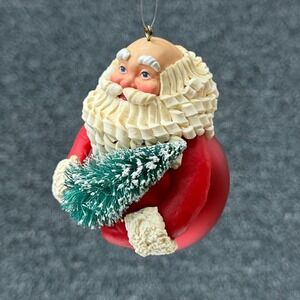 Vintage Department 56 Noel Santa Red Glass Ball Ornament Tree Tag Taiwan 1998